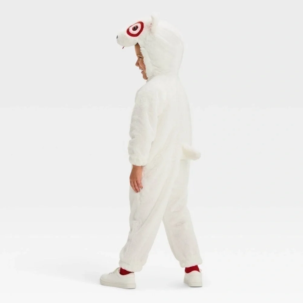 Target Bullseye Dog Kids Costume One Piece Suit NEW 2T-3T White Fuzzy - Picture 3 of 3
